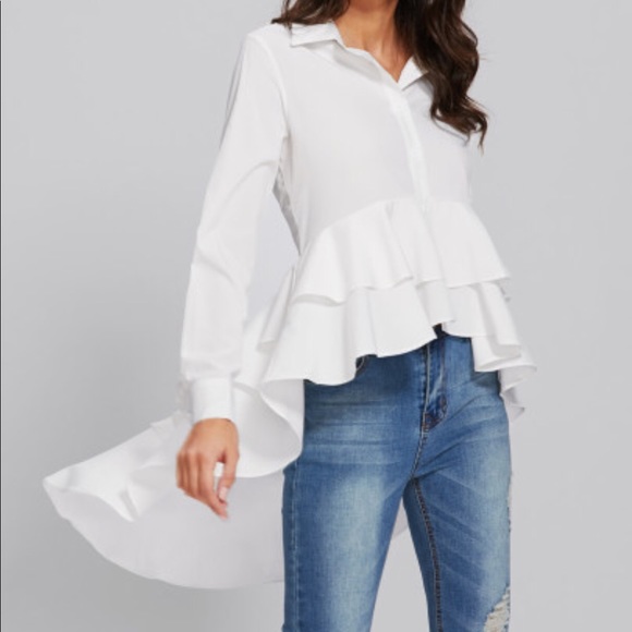 high low button down blouse